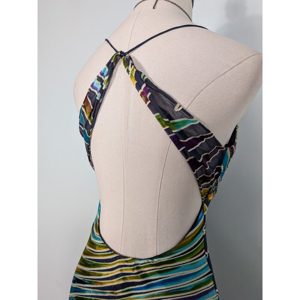Vintage Cache Prom Dress Maxi Gown 4 Multi Silk Y2K Glam Guest Evening Formal - Picture 3 of 16